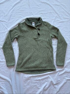 North Face Crescent Ridge Fleece Toggle Sweater Olive Green Womens Medium